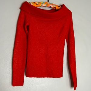 NWT LOVERS + friends speckled Madeline red fold over collar sweater xs